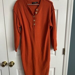 Merokeety Burnt Orange Long Sleeve Dress